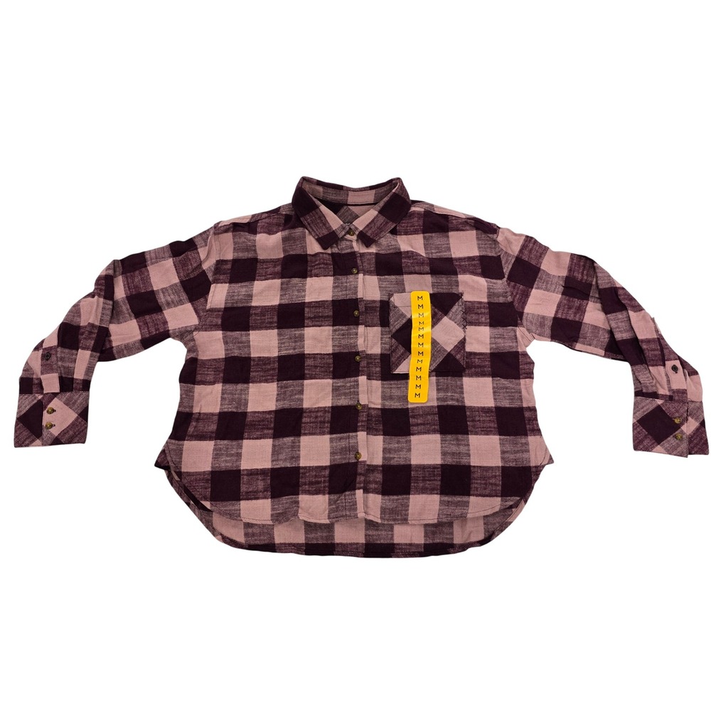 Scotch & Soda Womens Flannel Buffalo Check Button Down Shirt Red Burgundy M NWT